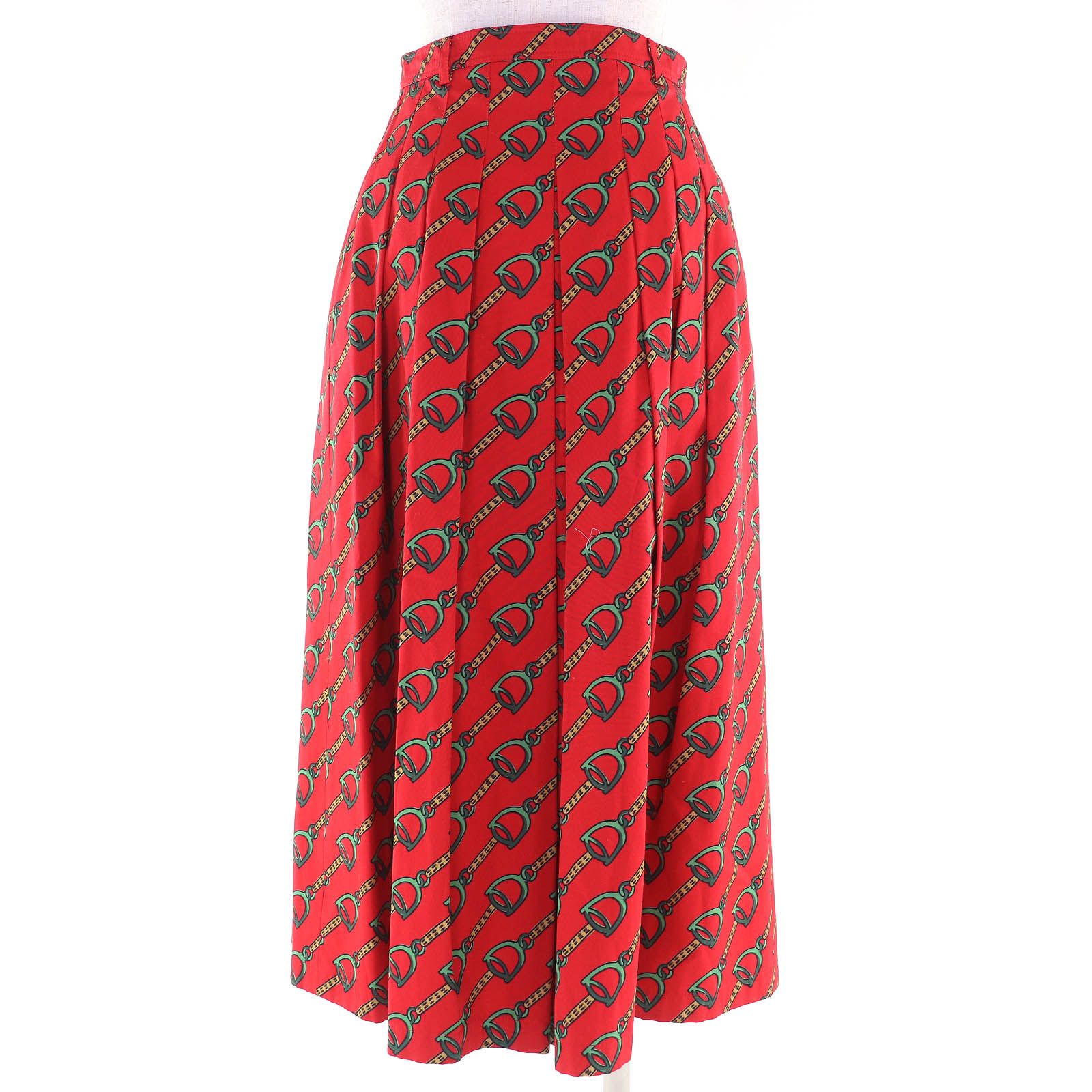 極美△GUCCI グッチ 560915 Horsebit Midi Pleated long Skirt ホースビット柄 GGボタン ロング タック フレアスカート レッド 38 正規品 極美△GUCCI グッチ 560915 Horsebit Midi Pleated long Skirt ホース