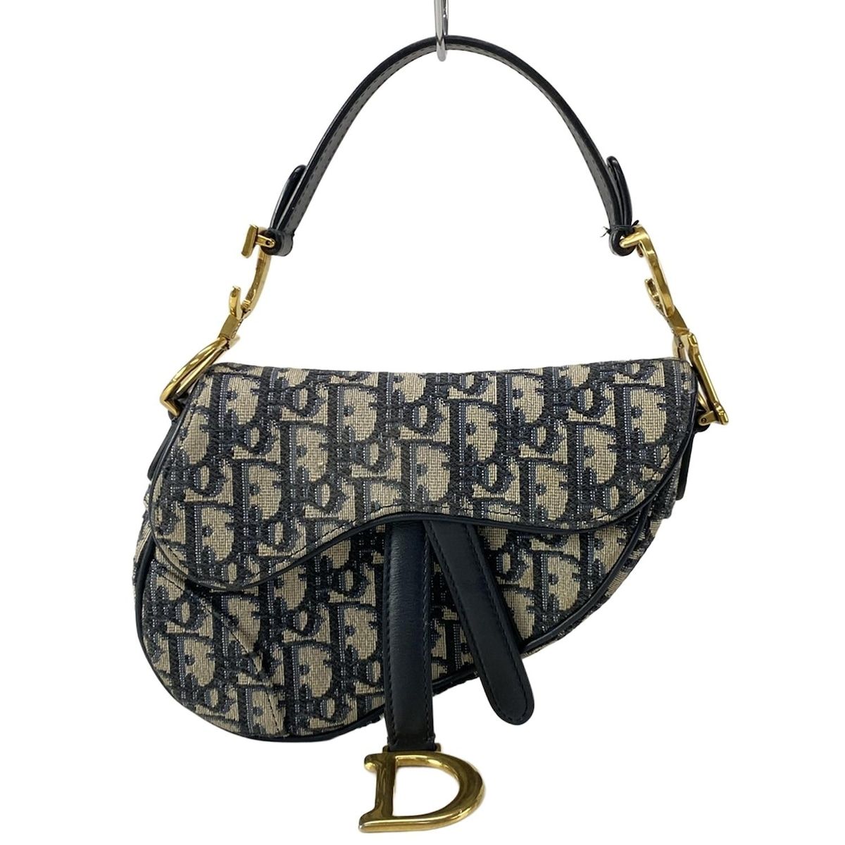 DIOR|ChristianDior ディオール|クリスチャンディオール ハンドバッグ サドルバッグ ネイビー×アイボリー レザー