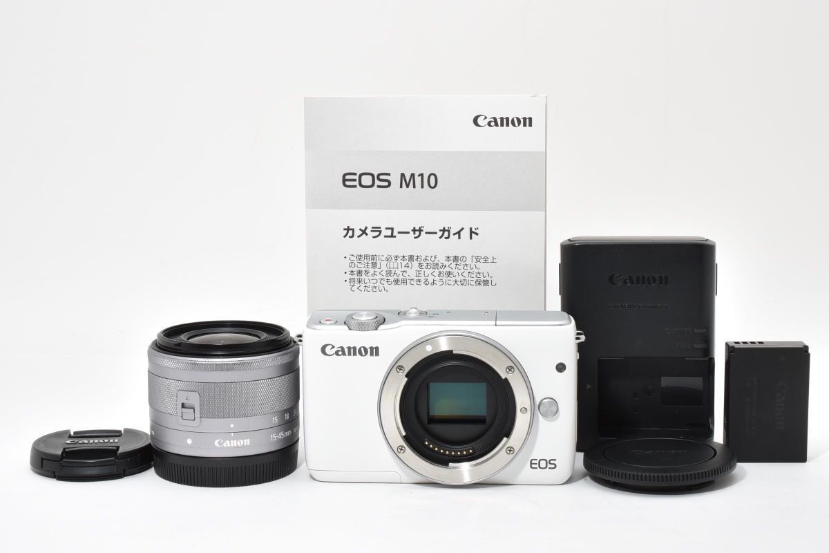 Canon EOS M10 ホワイト + EF-M 15-45mm F3.5-6.3 IS STM 充電器付き
