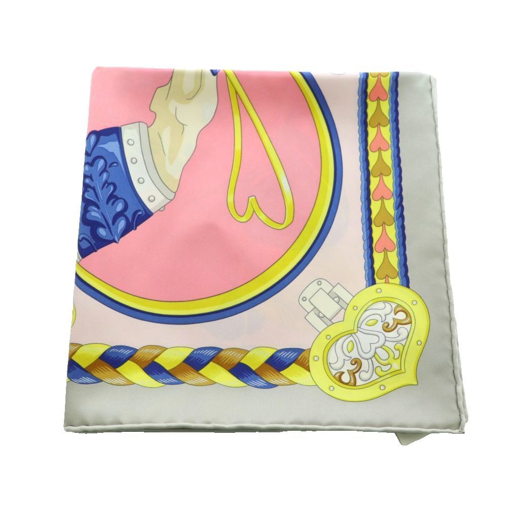 エルメス HERMES HARNAIS DE COEUR アルネ ドゥ クール カレ90 スカーフ シルク 総柄 グレー ピンク マルチカラー |MI OS OH