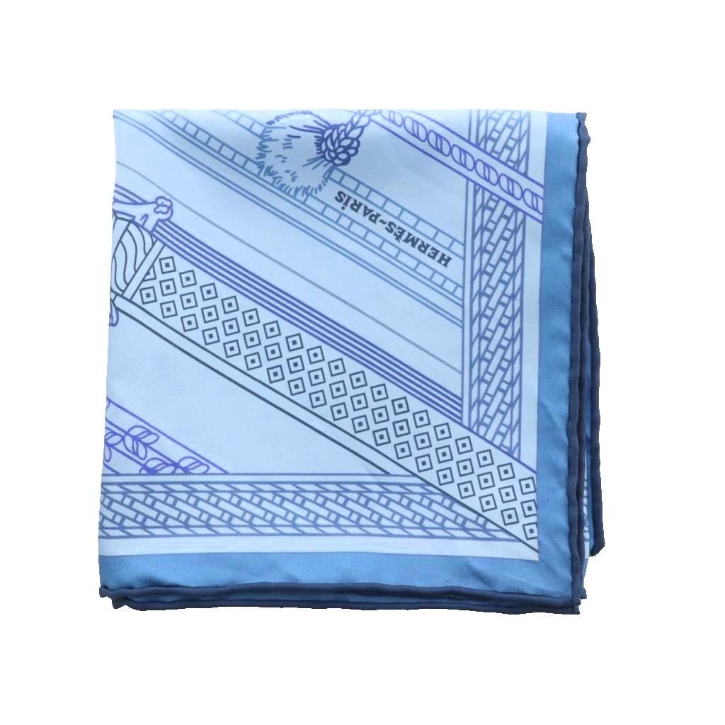 エルメス HERMES カレ70 ダブルフェイス エトリエの競演 リミックス スカーフ シルク 総柄 青 |MI OS OH