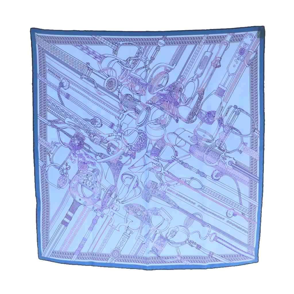 エルメス HERMES カレ70 ダブルフェイス エトリエの競演 リミックス スカーフ シルク 総柄 青 |MI OS OH