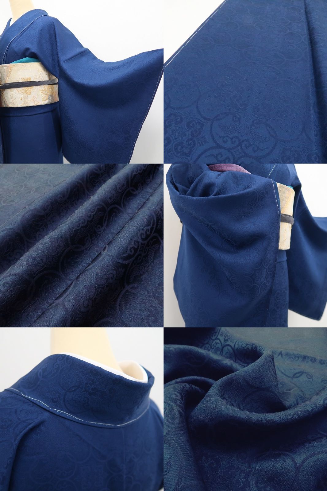 ❁tomihisa❁未着用 着物 正絹 仕付け糸付 小紋 藍染“冬の静けさに伝統