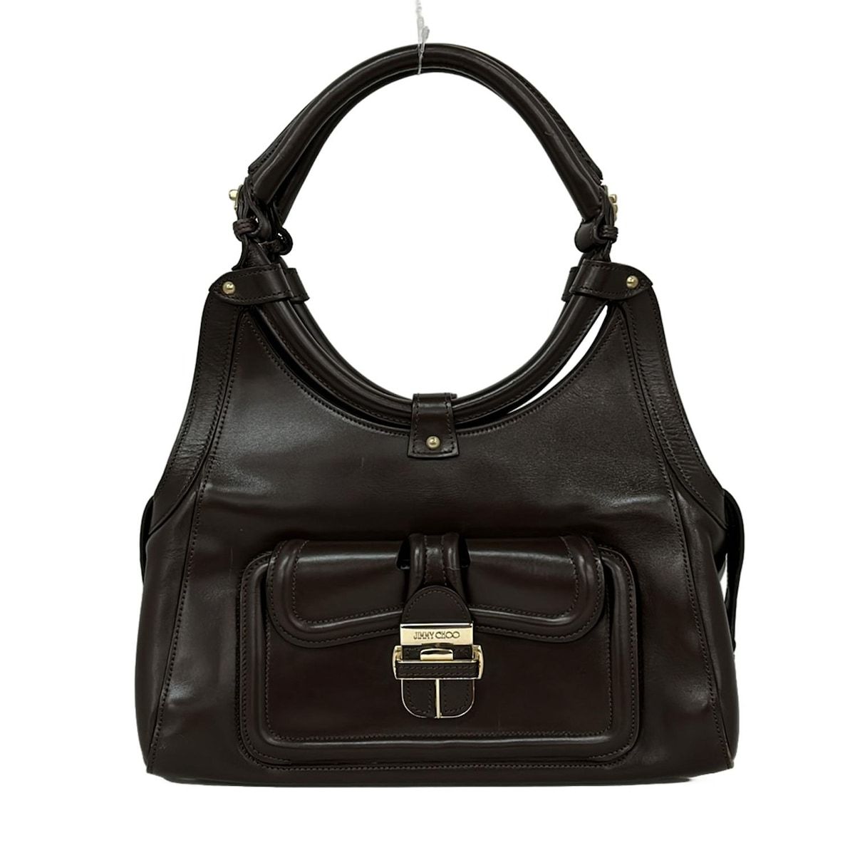 JIMMY CHOO ジミーチュウ ハンドバッグ - ダークブラウン ホログラムシールなし レザー