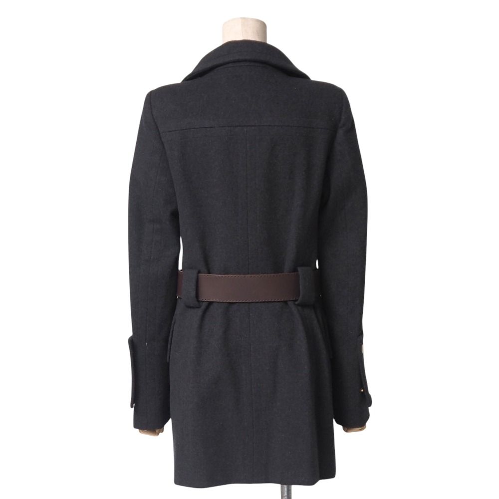 10857【美品】グッチ☆マーモント スプリング ウールコート 黒 GG ベルト GUCCI グッチ ウールカシミヤ スタンドカラー ベルテッドコート 【公式