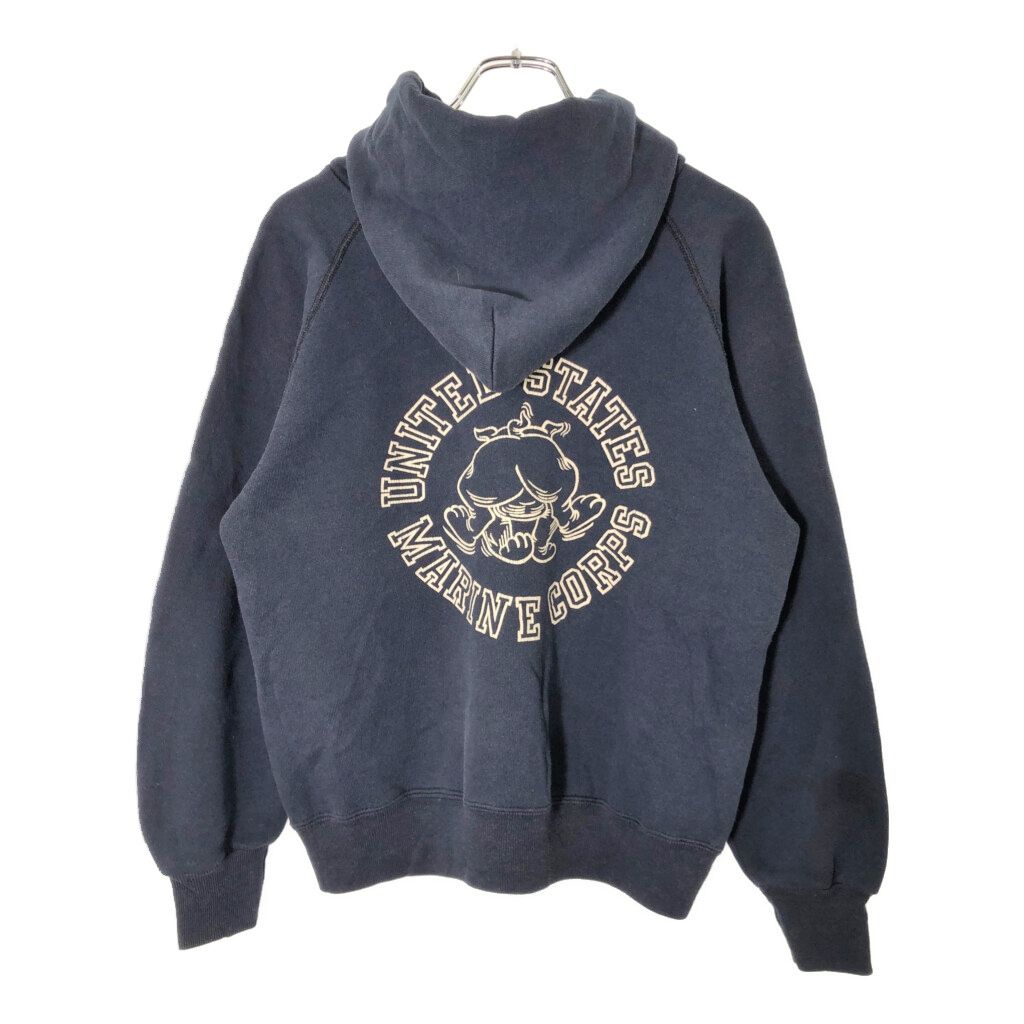 80年代 USA製 SOFFE ソフィー USMC スウェットパーカー ミリタリー ネイビー(メンズ M)中古 古着 V9843