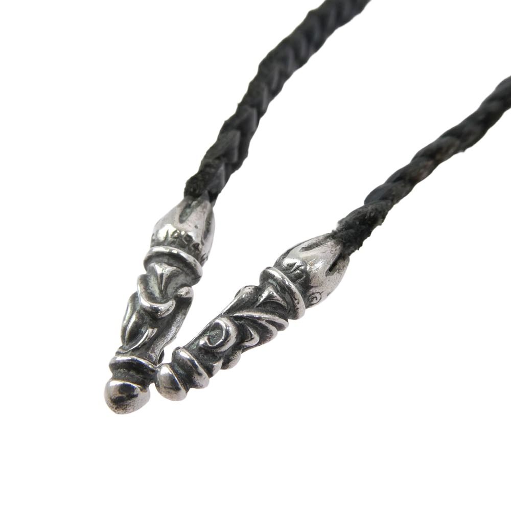 CHROME HEARTS クロムハーツ 原本無 LEATHER BRAID SCROLL スクロールチップ レザーブレイド レザーブレード ネックレス ブラック系