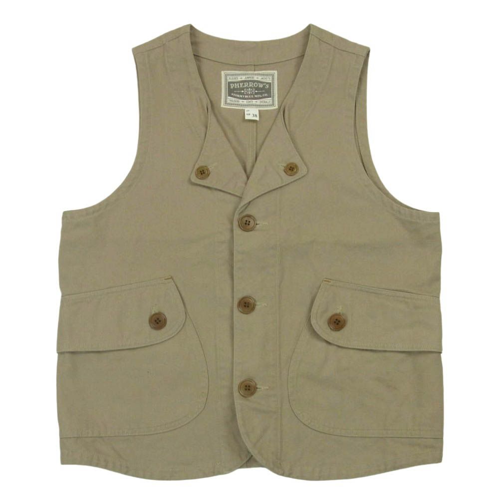 Pherrow s フェローズ 21 S-PBDV 1 コットン ダック ボタンダウン ワーク ベスト 日本製 ベージュ系 38