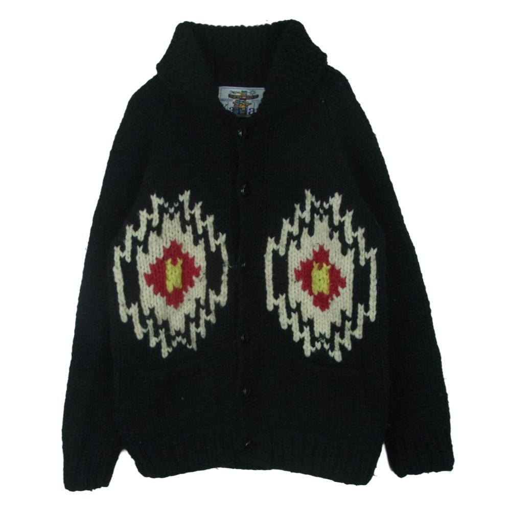 カナタ Kanata カナダ製 ピュアヴァージンウール ネイティブ柄 カウチン ニット セーター ブラック系 サイズ表記なし