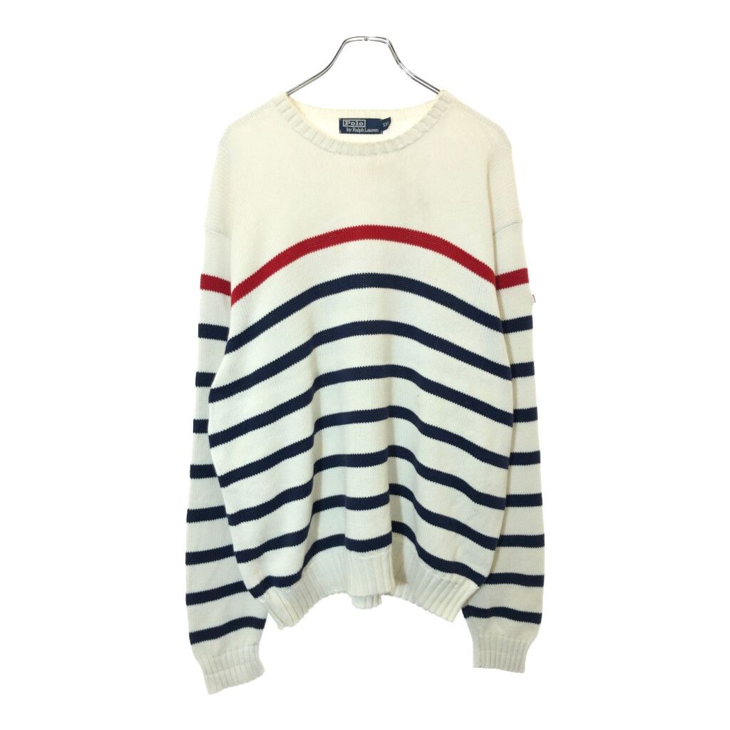 Polo by Ralph Lauren ポロ ラルフローレン コットンニットセーター ボーダー ホワイト(メンズ XXL) 古着 V9888