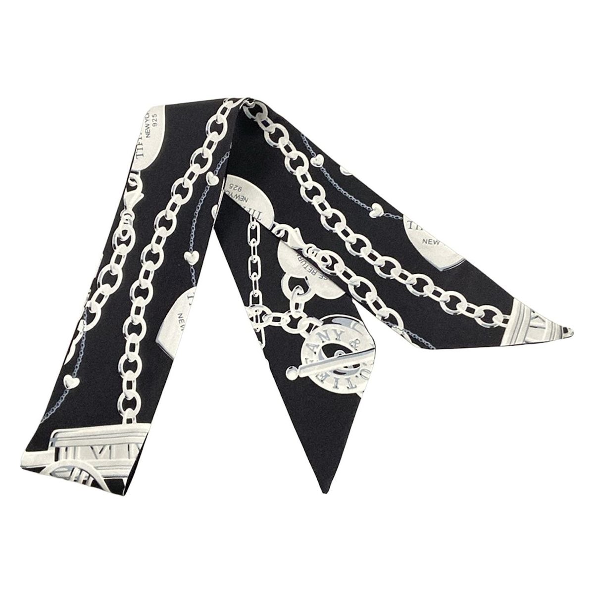 TIFFANY&Co.(ティファニー) スカーフ新品同様 - 黒×白 リボンスカーフ