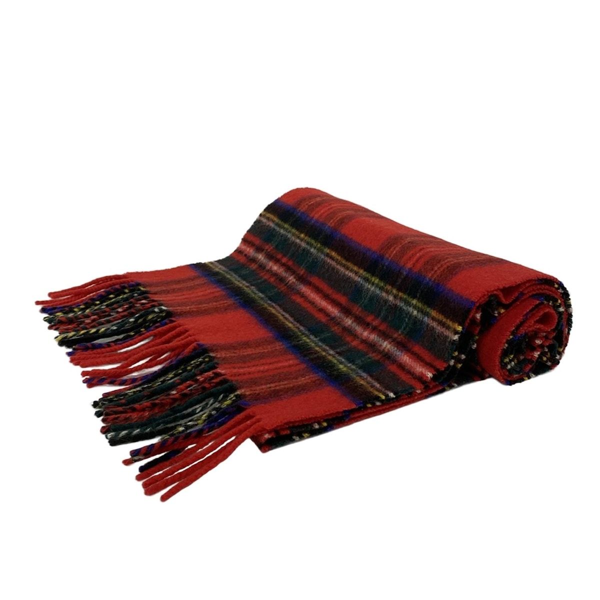 Johnstons ジョンストンズ マフラー - レッド×ダークグリーン×マルチ チェック柄 カシミヤ