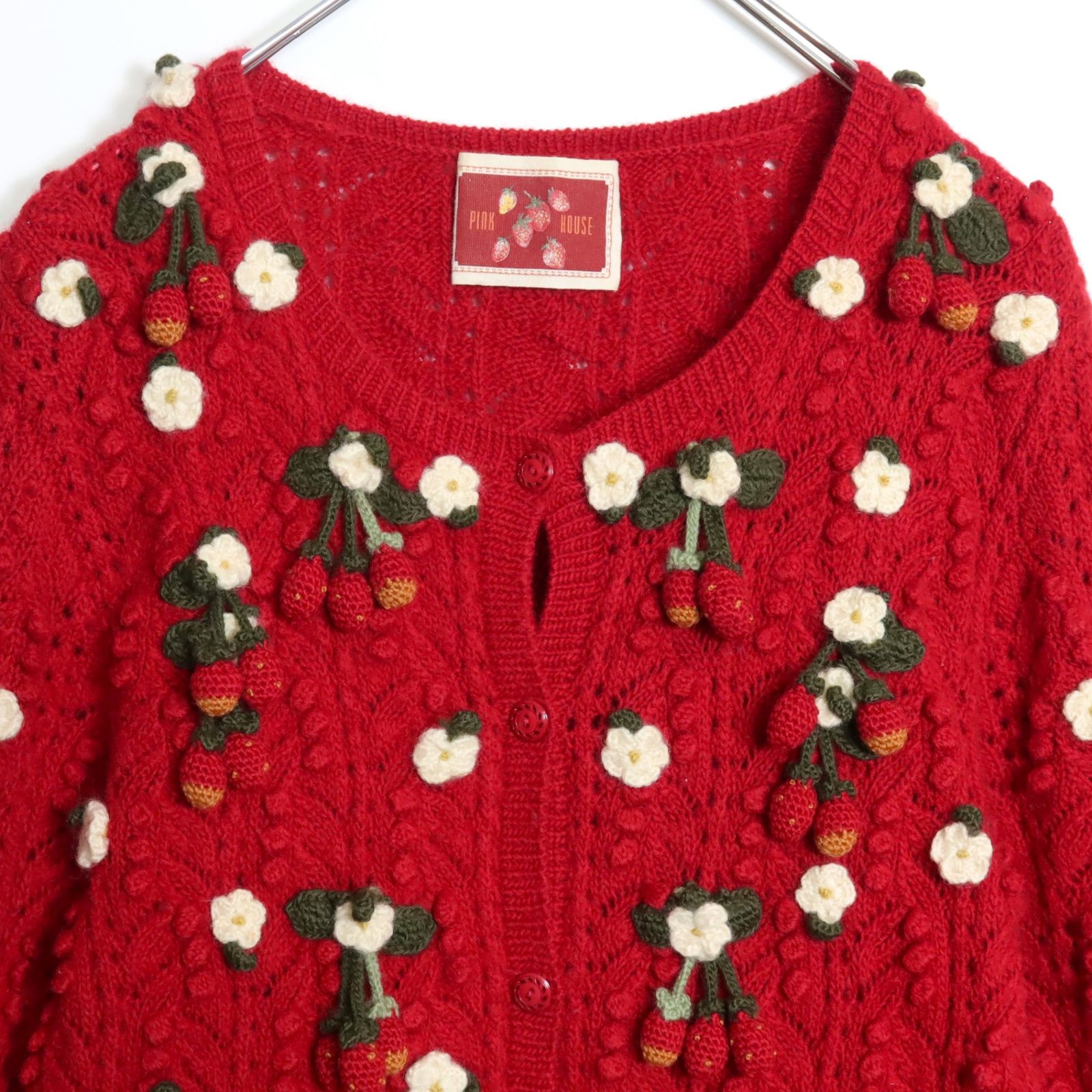 美品】ピンクハウス☆苺モチーフいっぱい♪ニットカーディガン 赤系
