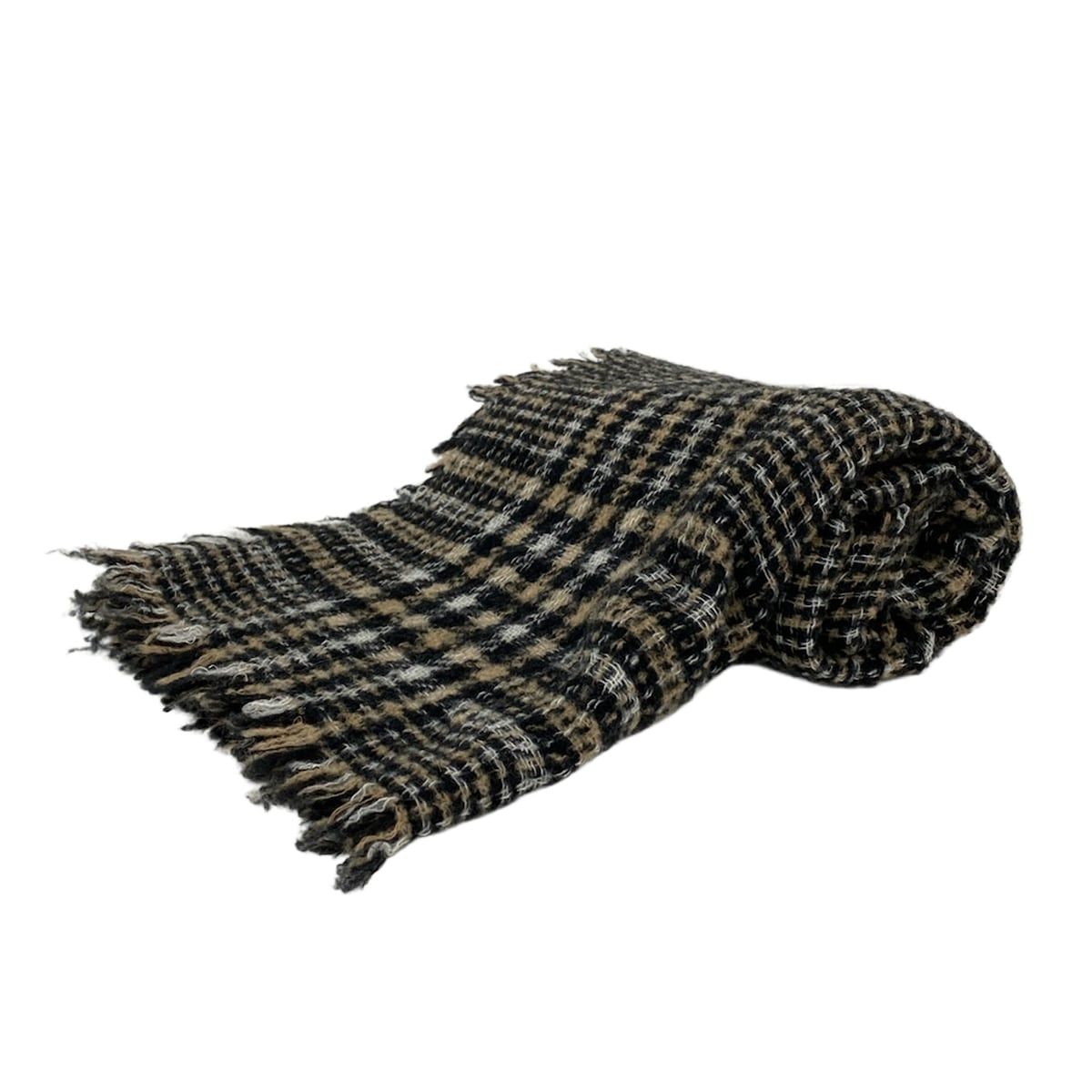 Falierosarti ファリエロサルティ ストール ショール - 黒×ブラウン×白 チェック柄 ウール シルク