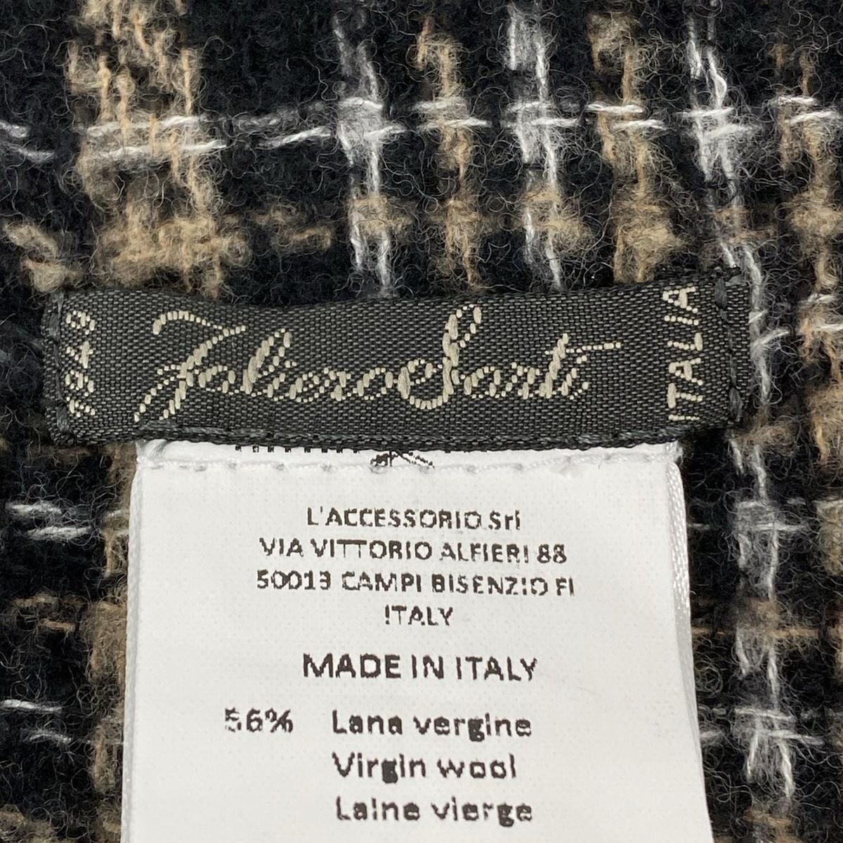 Falierosarti ファリエロサルティ ストール ショール - 黒×ブラウン×白 チェック柄 ウール シルク