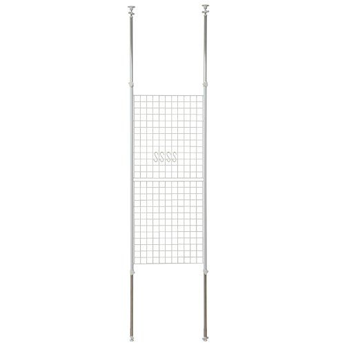 山善 YAMAZEN 突っ張り パーテーション ワイヤータイプ 幅60×奥行5×高さ166.5-295.5 cm フック 付き 壁掛け 収納 壁面収納 天井 間仕切り 組立品 ホワイト SP-60 W m