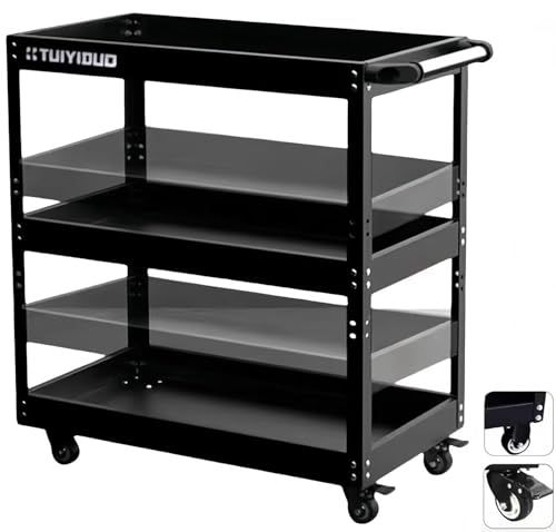 三段 耐荷重200 kg 合金鋼 ツールカート 工具ワゴン 高さ調節 工具カート ドライバーホルダー 工具箱 ツールボックス キャスター付き 工具収納 運搬 厚み 作業 ガレージ 倉庫 修理工場用 360°工具台車 DIY 日本語説明書 m