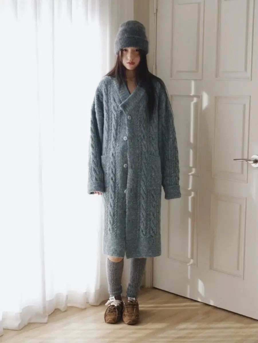 ハン HAN 땀ハン 땀 手編みターキーブルー ケーブル編み チマチョゴリ ロングカーディガン
