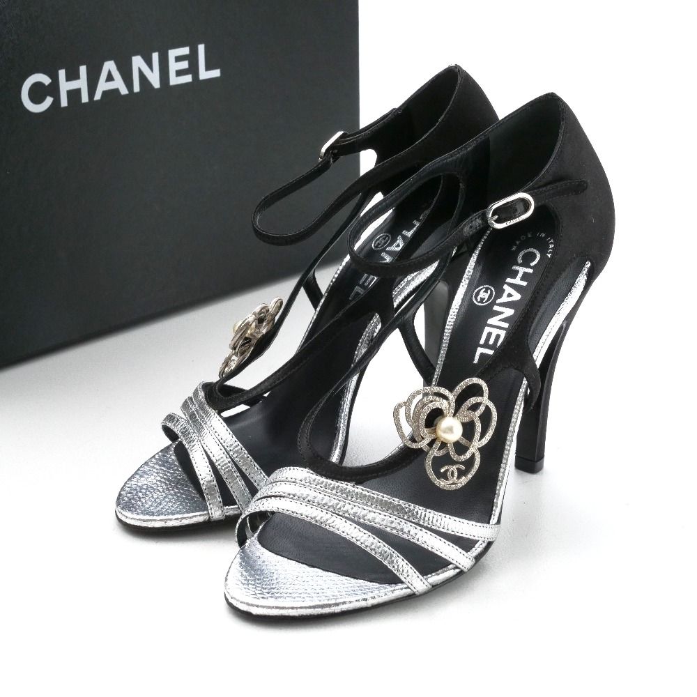 □美品□CHANEL シャネル サンダル サイズ37.5C 09P パイソンレザー 