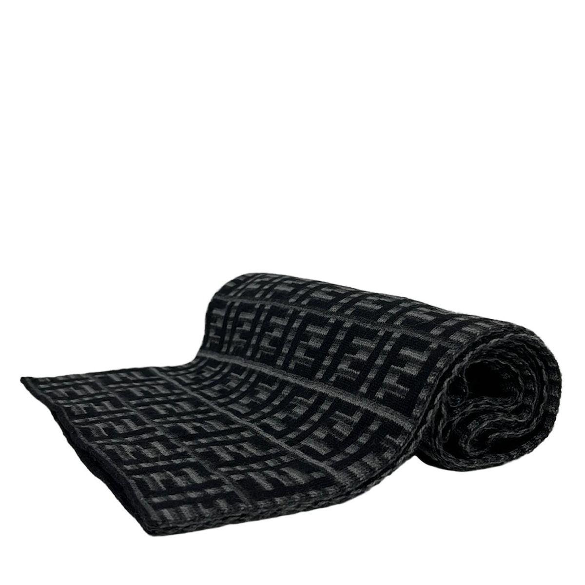 FENDI フェンディ マフラー - 黒×グレー ズッカ柄 ウール