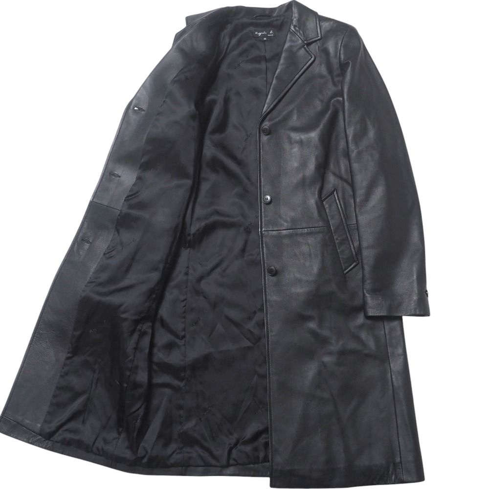美品　アニエスベー　黒　ラムレザー コート　Ｍ agnes b. アニエスベー コート サイズ36 チェスターコート ロング