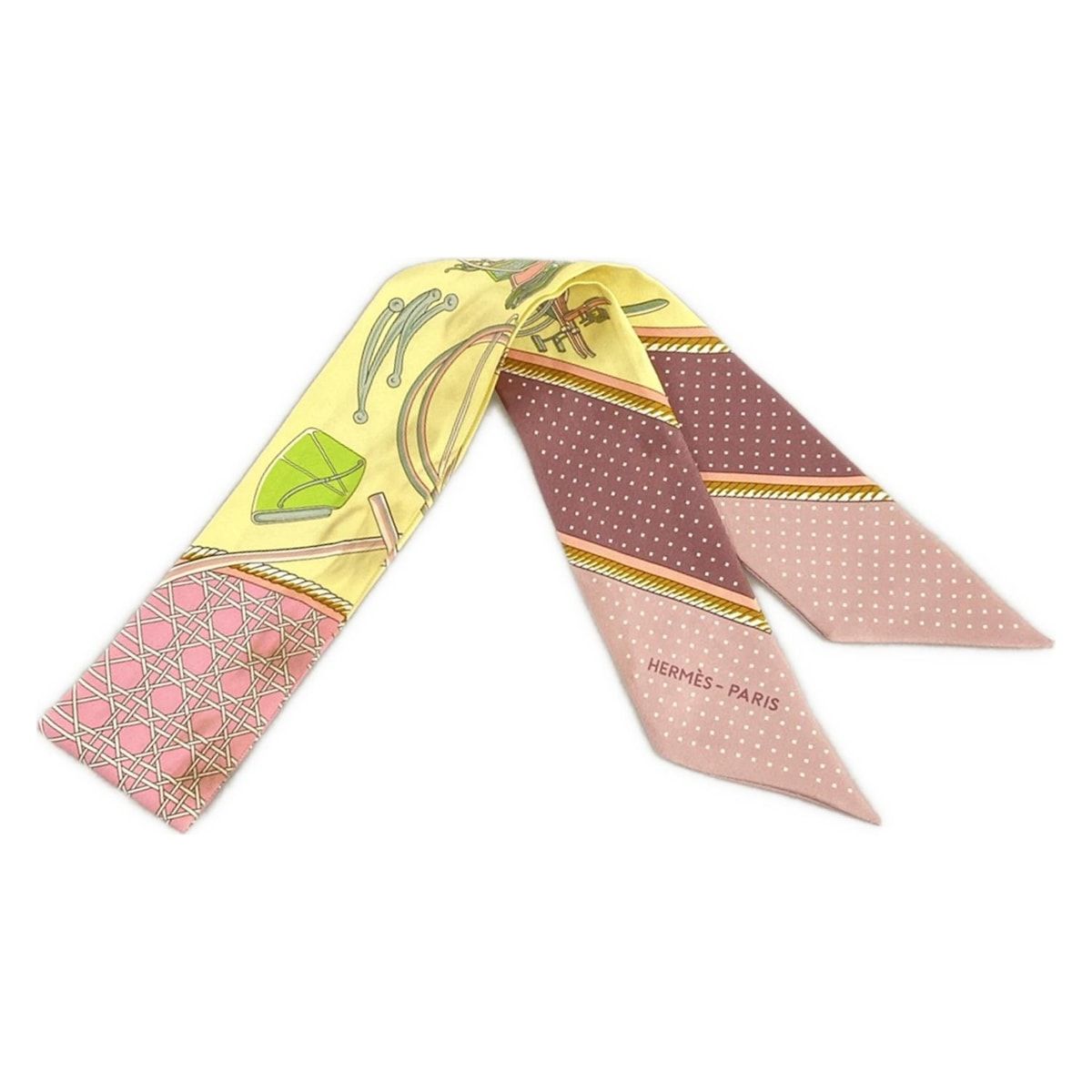 HERMES エルメス スカーフ ツイリー イエロー×パープル×マルチ リボンスカーフ|Les Voitures a Transformation