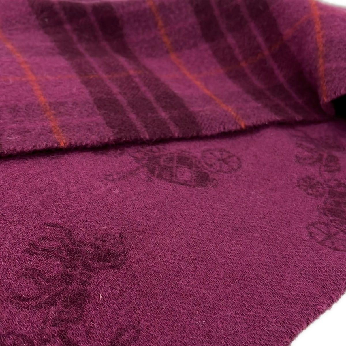  COACH コーチ マフラー - パープル×ボルドー×オレンジ チェック柄 ウール カシミヤ マフラー 小物