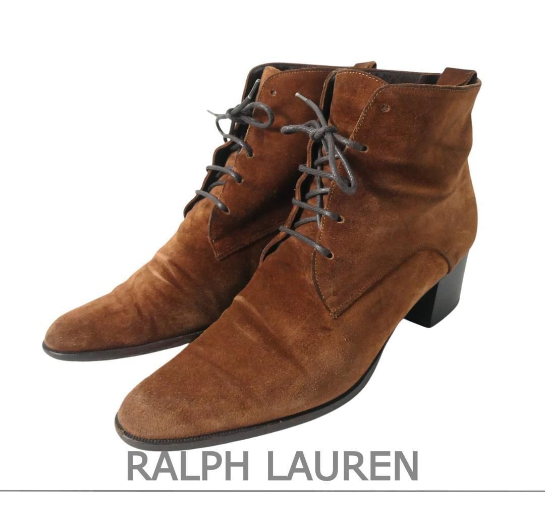 RALPH LAUREN ラルフローレン サイズ6.5 B 約23.5㎝ スエード レザー ラウンドトゥ プレーントゥ チャンキーヒール ショートブーツ 茶 ブラウン レディース