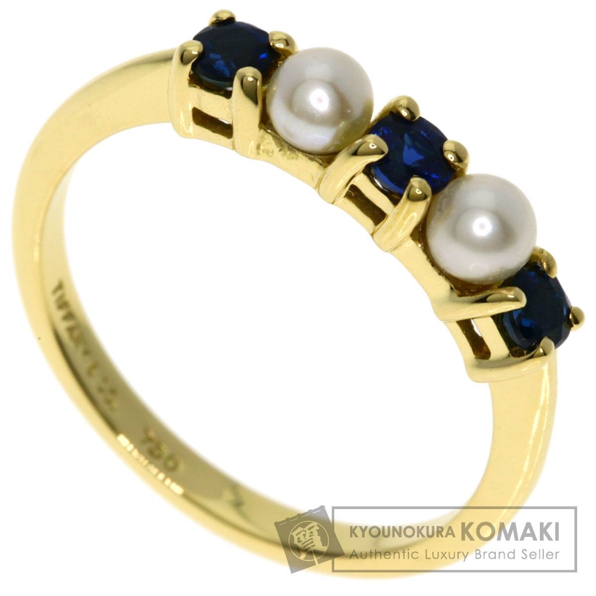 TIFFANY-Co. ティファニー パール 真珠 サファイア リング 指輪 K 18 YG レディース