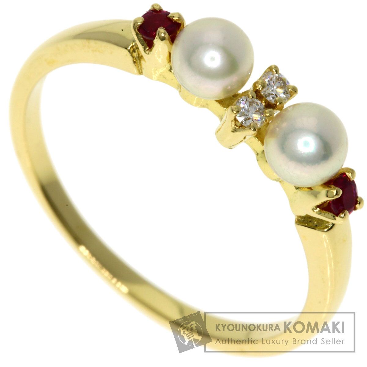 ミキモト パール 真珠 ダイヤモンド ルビー リング 指輪 K 18 YG レディース