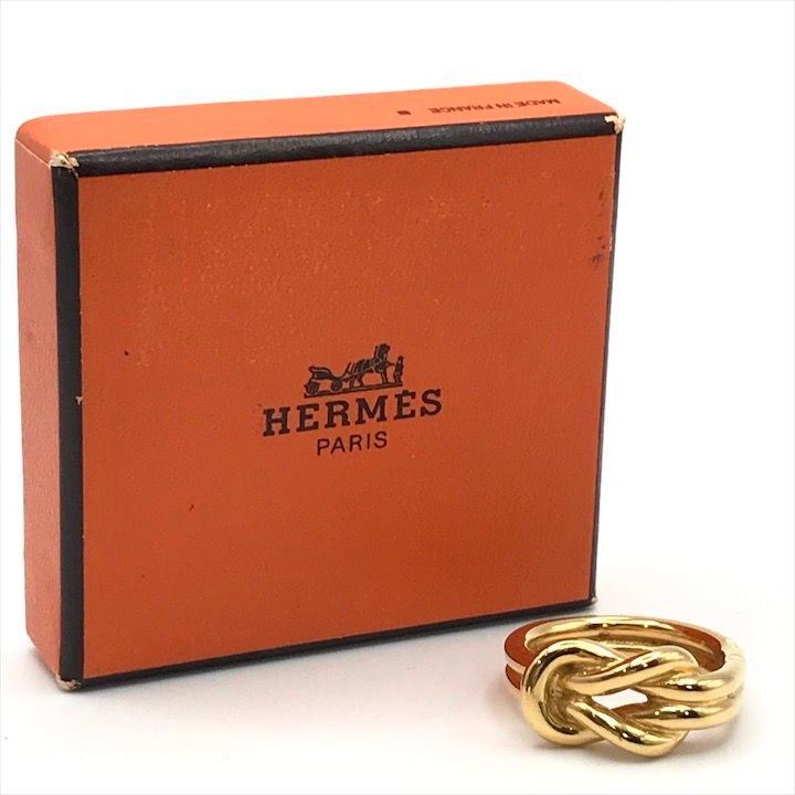 HERMES 【アタメ】シリーズのゴールドスカーフリング 箱付き 美品 Hermes エルメス アタメ スカーフリング ゴールド メタル GP 服飾