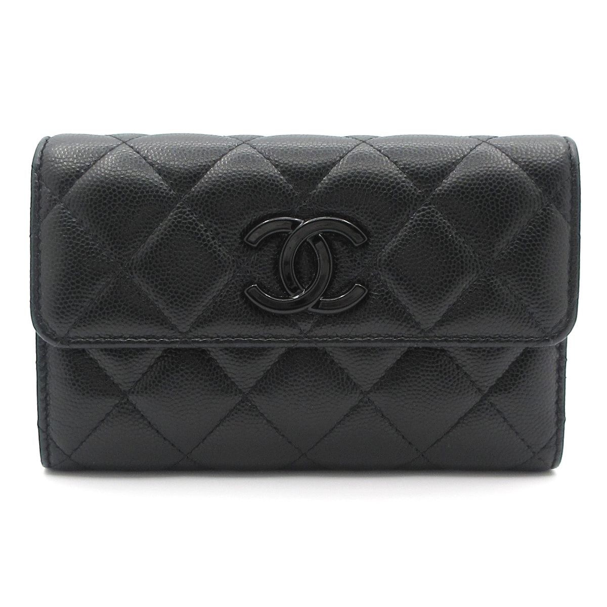 CHANEL シャネル 3つ折り財布 マトラッセ 黒