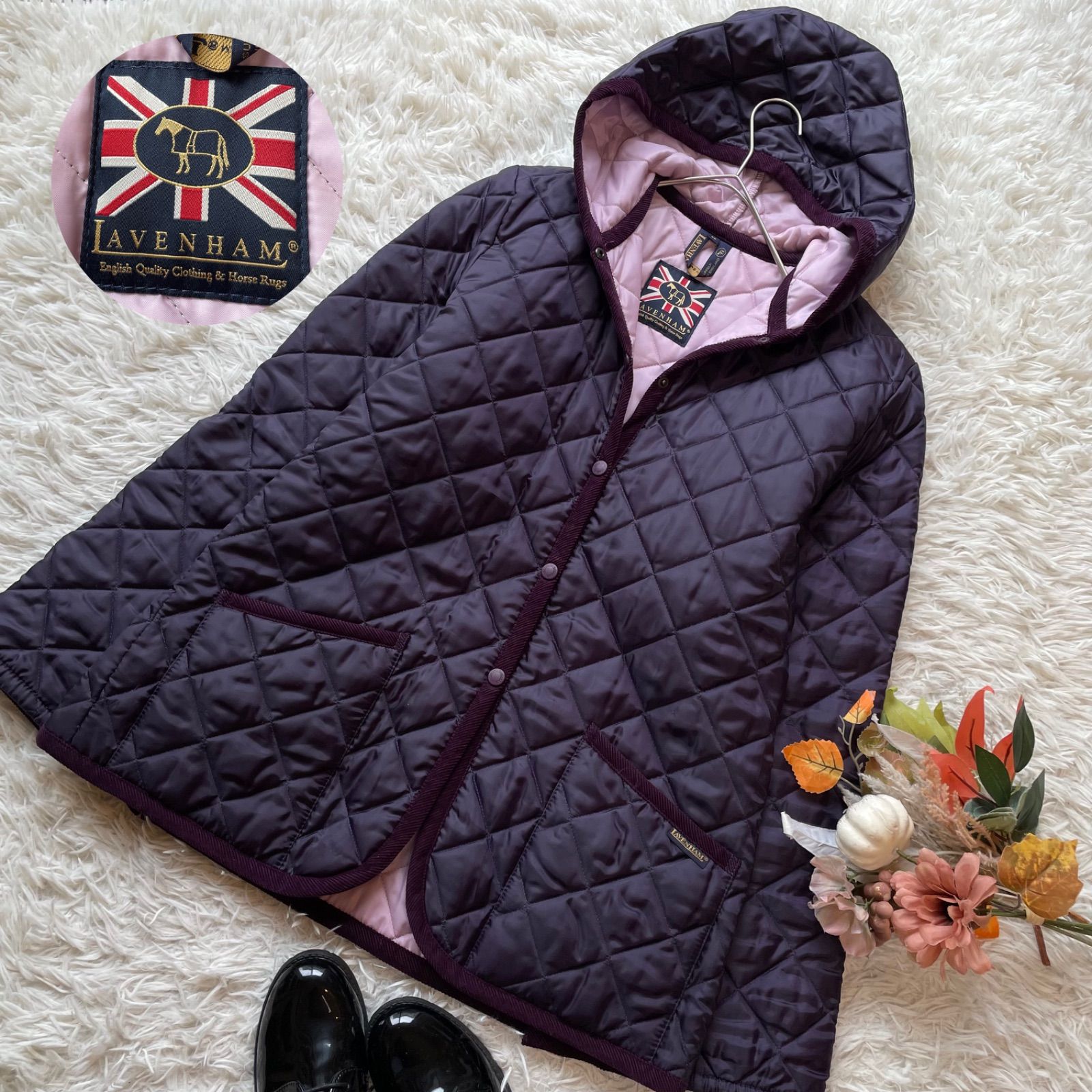 ラベンハム クレイドン キルティングジャケット フード 40 大きいサイズ 近年モデル タグ バイカラー パープル