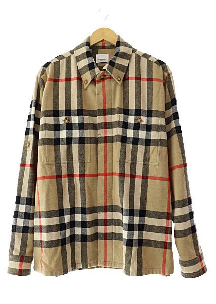 バーバリー 22 AW VINTAGE CHECK BUTTON FRONT SHIRT ヴィンテージ チェック ボタン フロント ウール シャツ 8058584 XS ベージュ ブランド古着ベクトル 260105