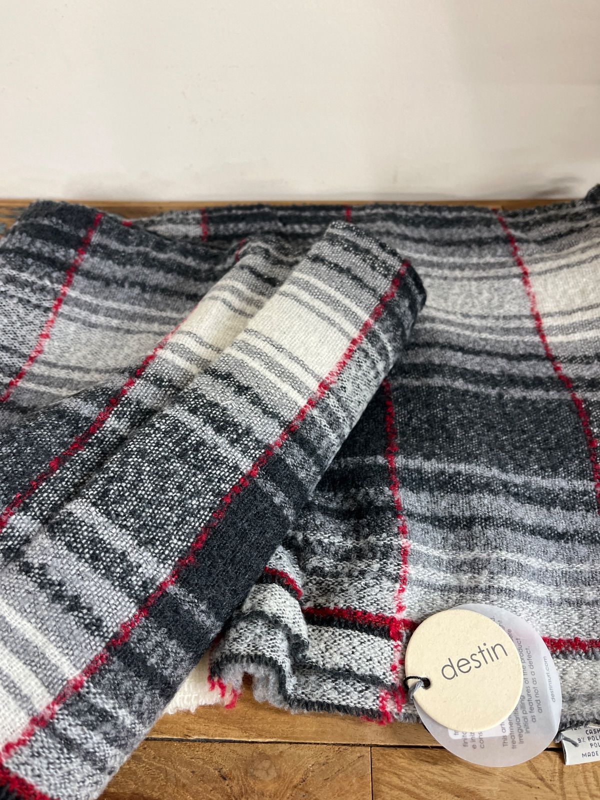 ♥ タグ付き destin ストール made in ITALY イタリア製 デスティン カシミヤ混 LANA WOOL シンプル チェック ts-002