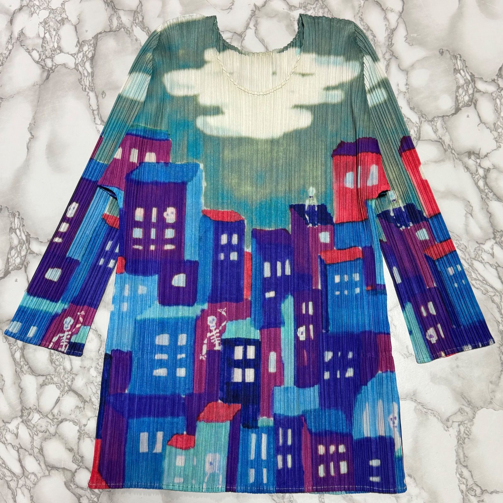 pleats please issey miyake プリーツプリーズ イッセイミヤケ スカル ネオン ビル プリーツ 七分袖|カットソー シャツ Tシャツ