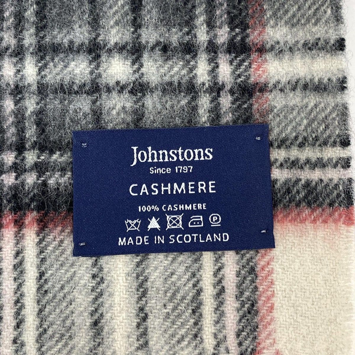 Johnstons ジョンストンズ マフラー - ダークグレー×アイボリー×マルチ チェック柄 カシミヤ