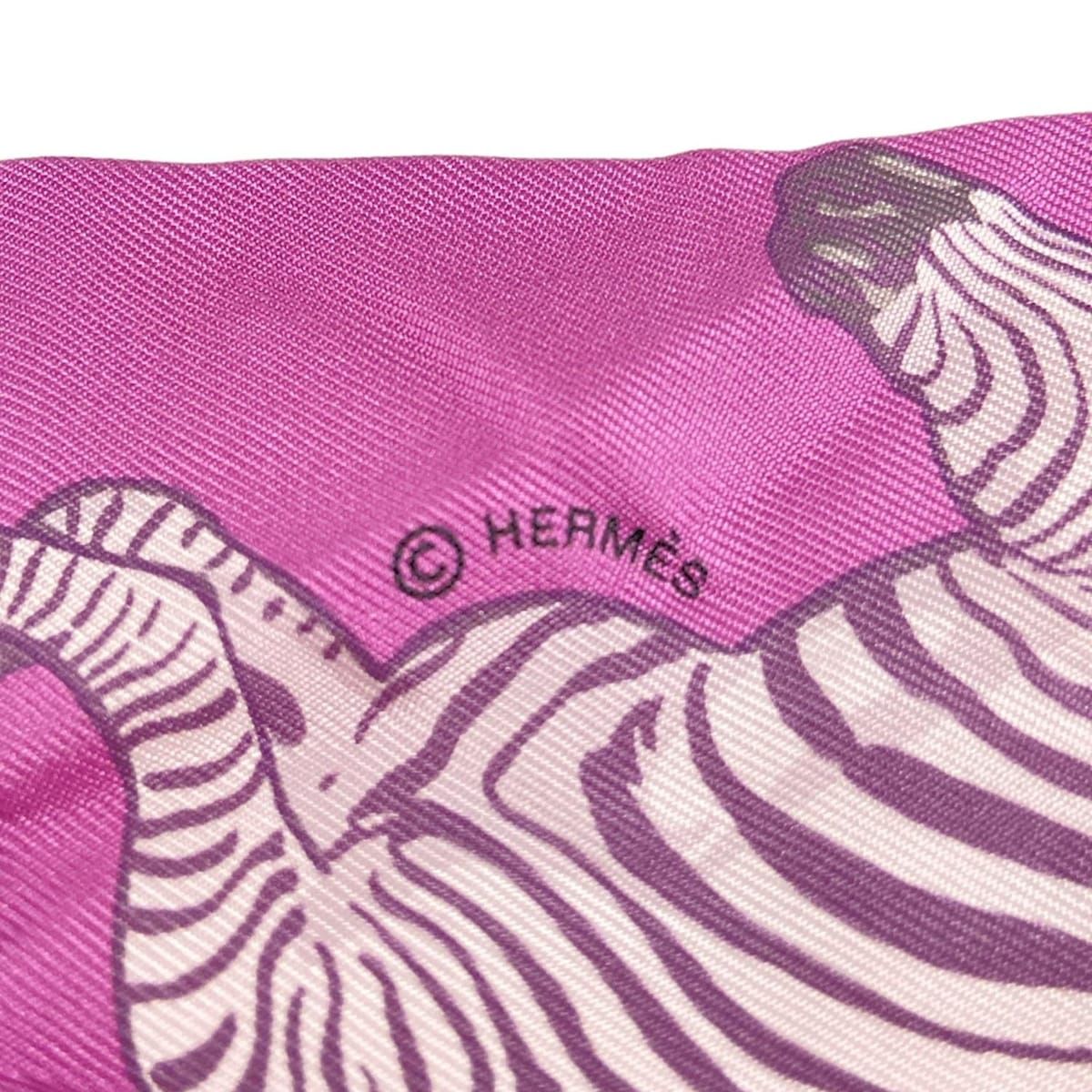HERMES エルメス スカーフ ツイリー ライトパープル×白×マルチ リボンスカーフ|シマウマ柄