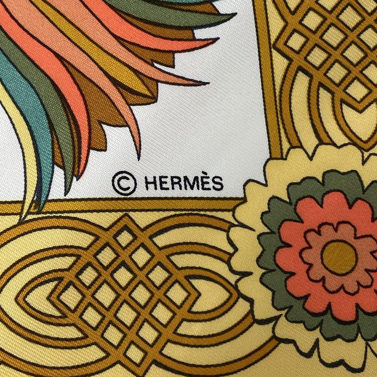 HERMES エルメス スカーフ カレ90 オレンジ ブラウン マルチ Decoupagas シルク