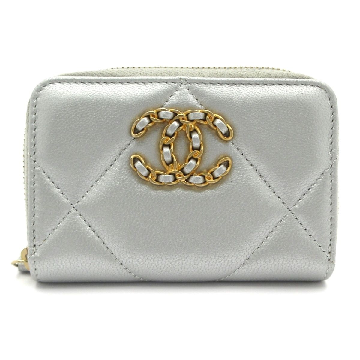 CHANEL シャネル コインケース |シャネル19 AP 0949 シルバー ラウンドファスナー|ゴールド金具 ラムスキン