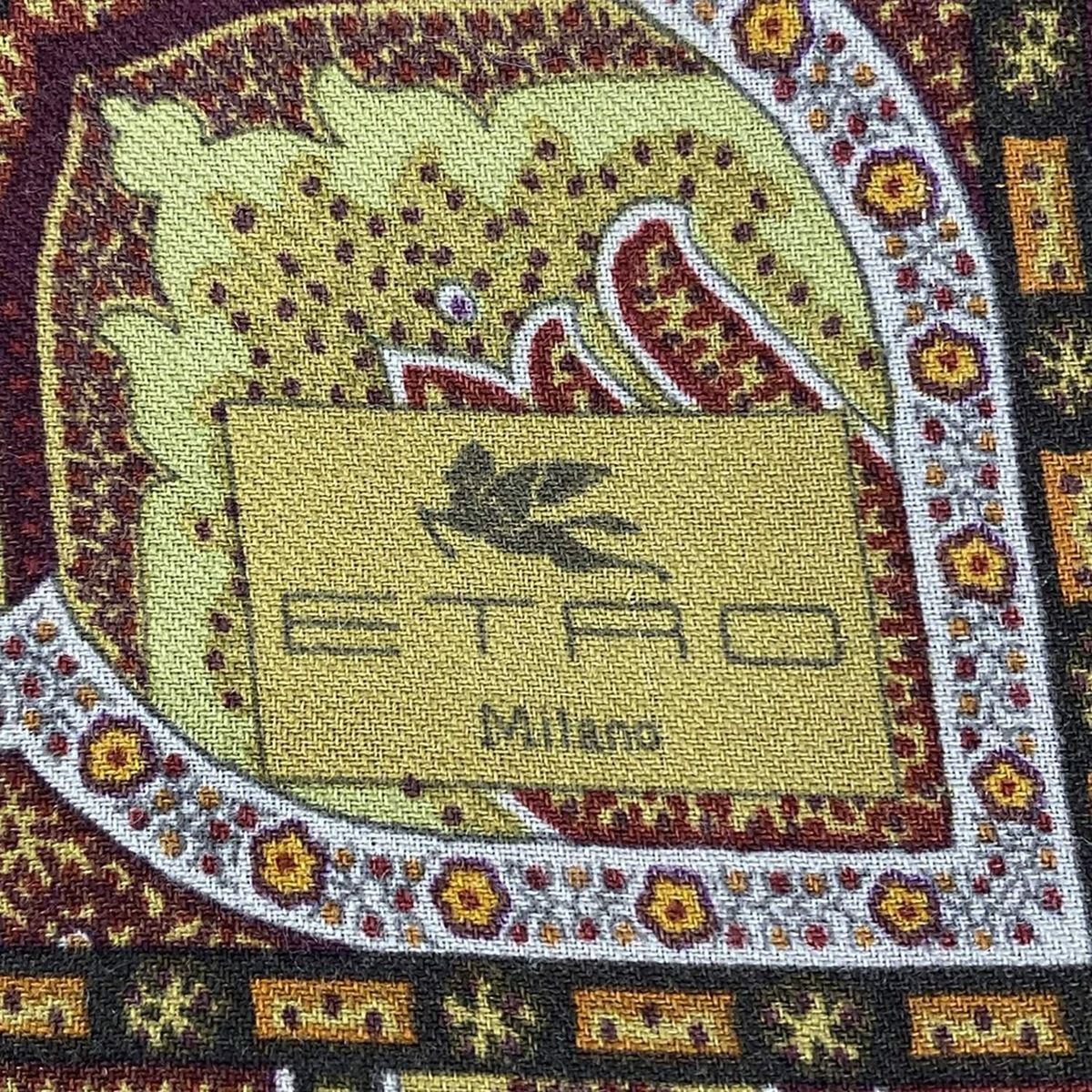 ETRO エトロ ストール ショール - ボルドー×オレンジ×マルチ ペイズリー柄 ウール シルク