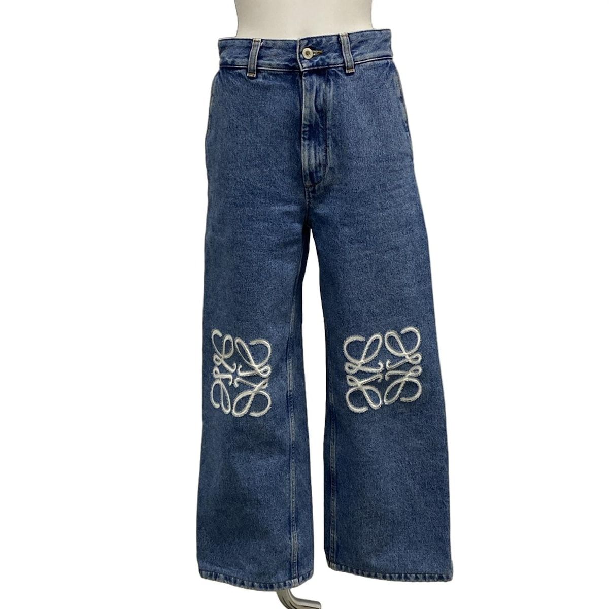 LOEWE ロエベ ジーンズ サイズ34 S レディース - ブルー×白 フルレングス コットン