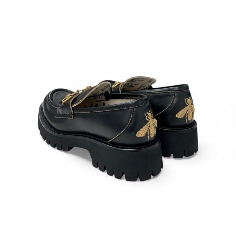 グッチ GUCCI ローファー 革靴 靴 シューズ レザー ブラック ゴールド