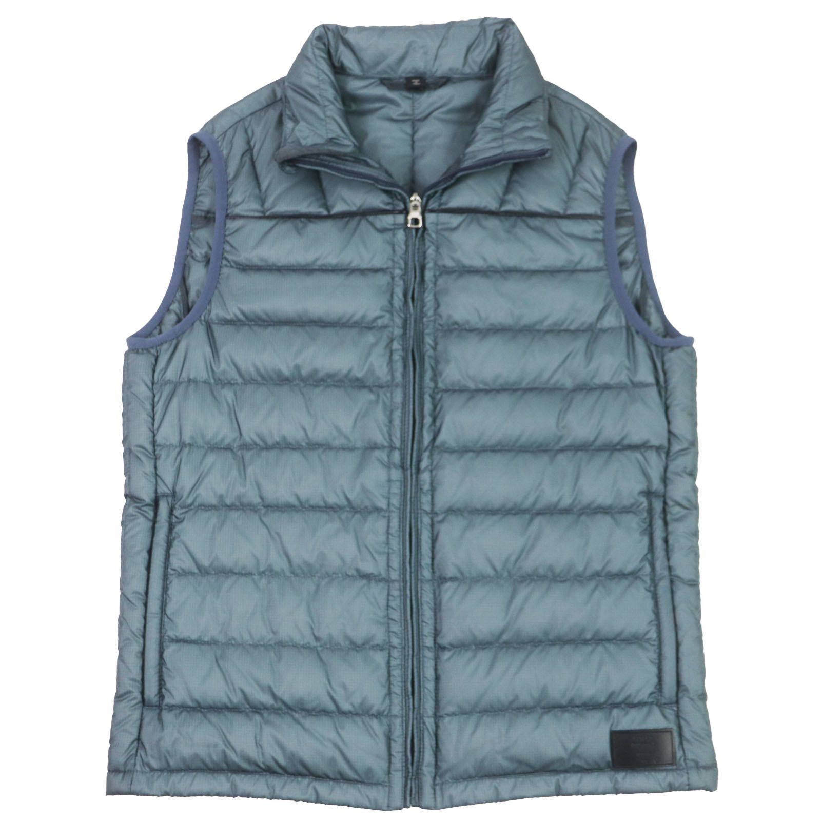 極美品 Dunhill ダンヒル レザー使い レザーロゴパッチ付き ダウンベスト ブルー Sサイズ相当 イタリア製 正規品 メンズ ドンドン見直し】極美品 Dunhill ダンヒル レザー使い レザー