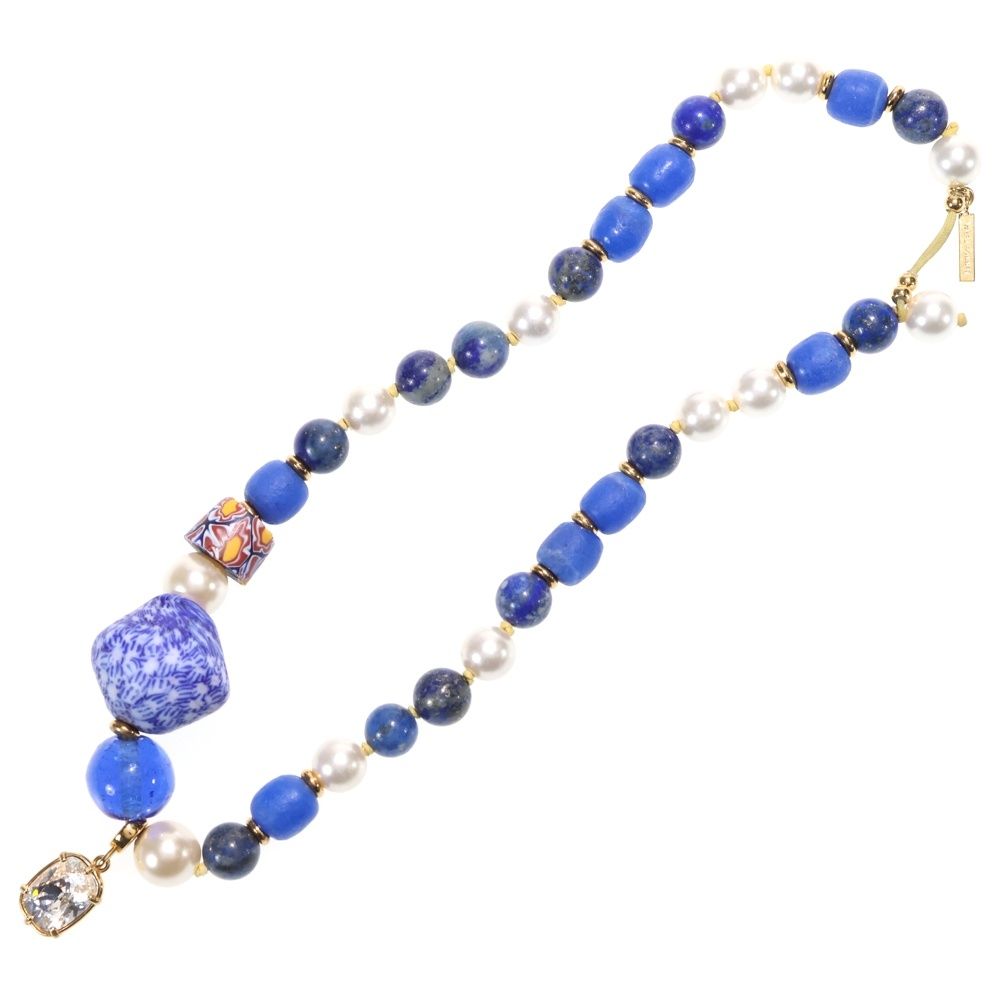 Wales Bonner ウェールズ ボナー Story Necklace クリスタル パール ネックレス ブルー