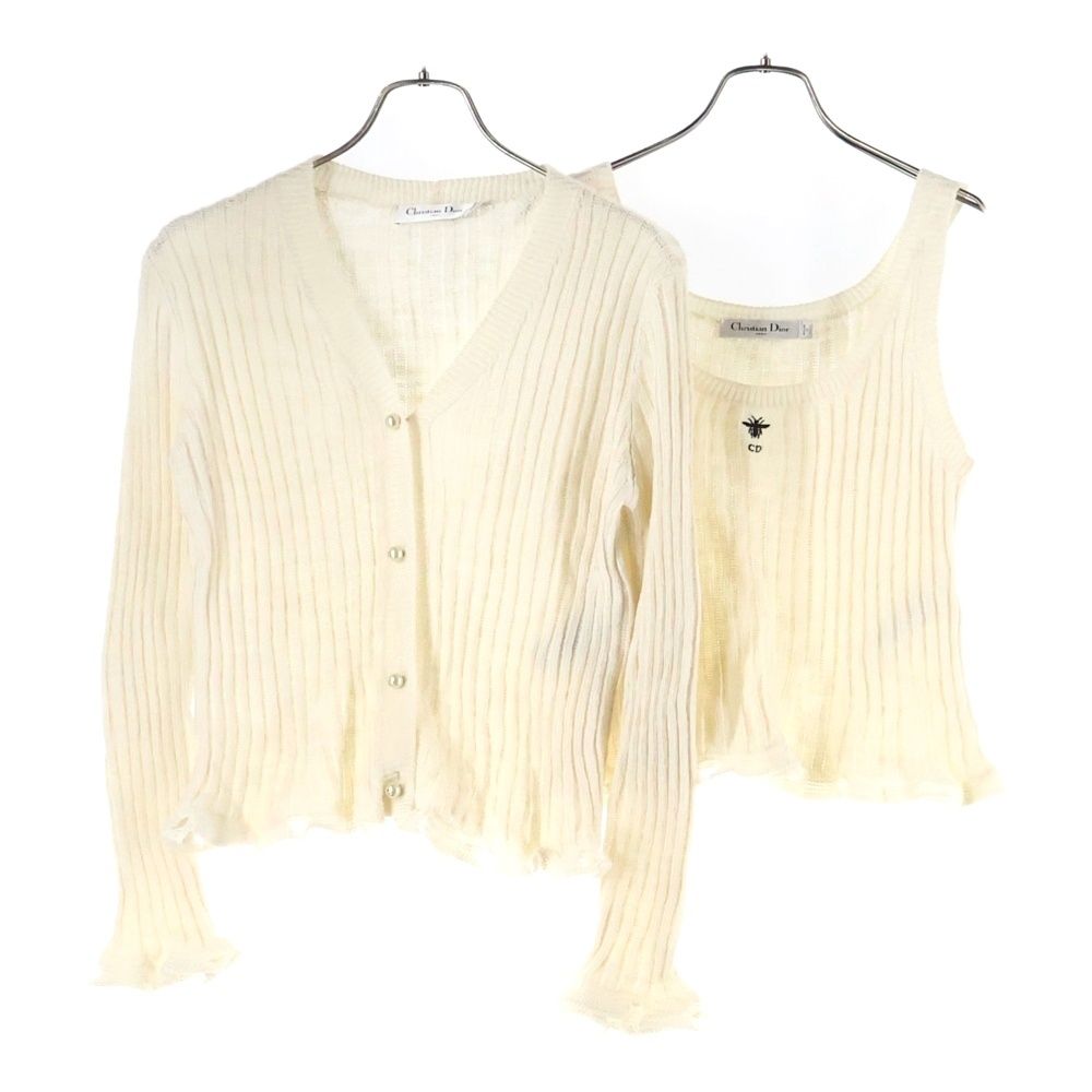 Christian Dior クリスチャンディオール サマーニット アンサンブル ノースリーブ カーディガン アイボリー