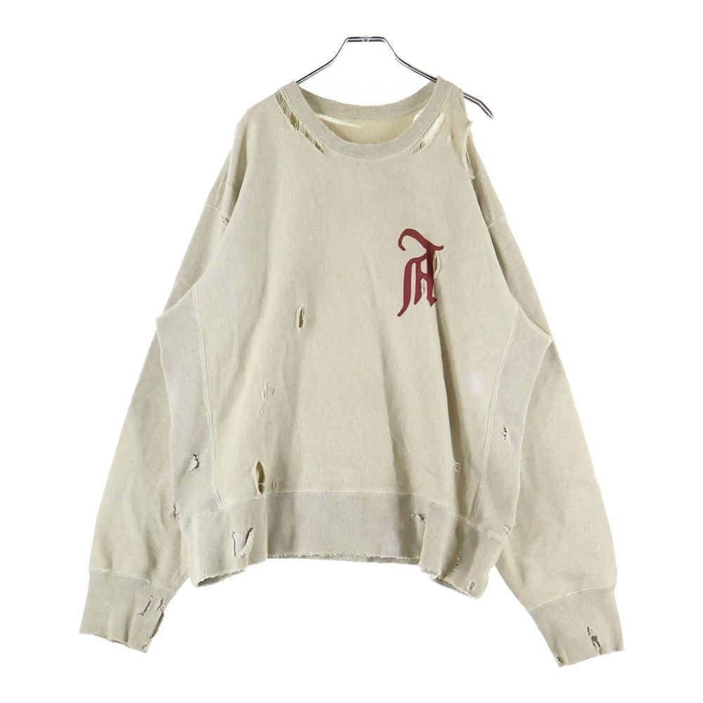 ANCELLM アンセルム CRASH SWEAT SHIRT クラッシュ加工 フロントプリント クルーネック スウェット トレーナー グレー ANC-CT 43
