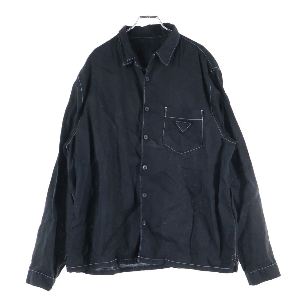PRADA プラダ 25 SS トライアングルロゴステッチ オープンカラー 長袖シャツ ブラック UCN 441