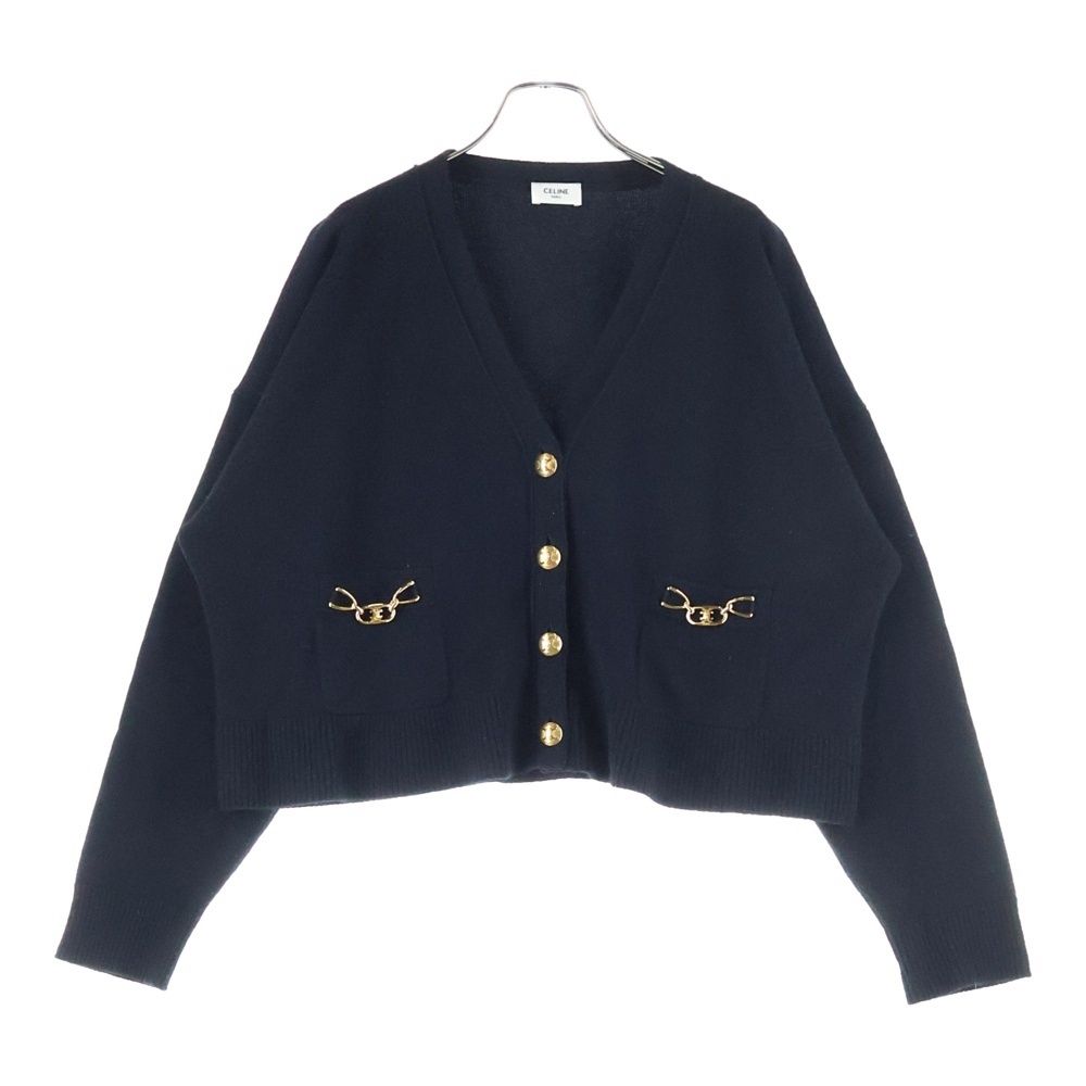 CELINE セリーヌ トリオンフボタン カシミヤ Vネックカーディガン ニット ブラック