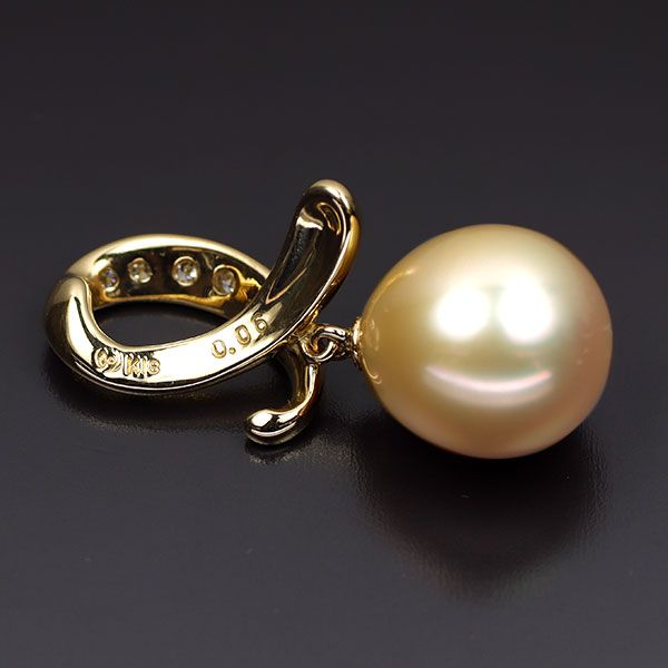 田崎真珠 K18YG ゴールデンパール ダイヤモンド ペンダントトップ 径約